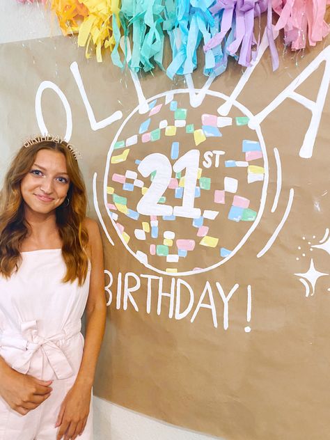 21, 21st birthday banner, preppy, art, disco Preppy 21st Birthday Sign, Retro 21st Birthday, 21st Birthday Sign Night, How To Make 21st Birthday Sign, Disco 21st Birthday Party, Preppy 21st Birthday, Colorful 21st Birthday Party, 21st Banner Ideas, 21 Sign Birthday