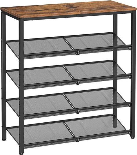 Amazon.com: VASAGLE Shoe Rack for Entryway, 5 Tier Shoe Storage Shelves, 16-20 Pairs Shoe Organizer, with Sturdy Wooden Top and Steel Frame, Free Standing, Industrial, Rustic Brown and Ink Black ULBS038B01 : Home & Kitchen Shoe Storage Shelves, Shoe Rack Entryway, Garage Remodel, Shoe Storage Shelf, Entryway Organization, Wooden Tops, Rustic Brown, Shoe Organizer, Shoe Storage