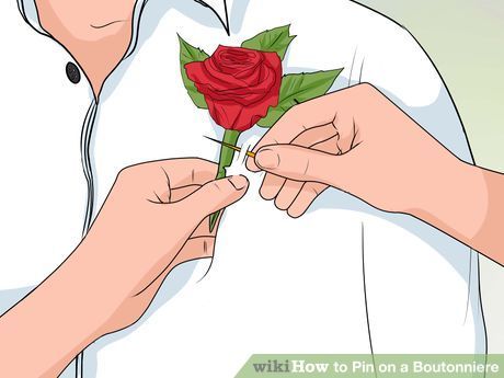 Image titled Pin on a Boutonniere Step 11 Diy Boutonniere Wedding, Diy Boutonniere, Boutonniere Pins, Senior Night Gifts, Rose Boutonniere, Diy Step By Step, The Prom, Boutonniere Wedding, Stick Pins