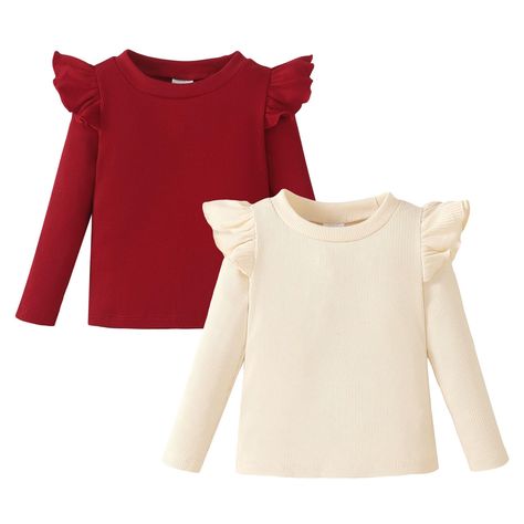 PRICES MAY VARY. 100% Polyester Pull On closure Machine Wash 💕 Toddler girl shirts: OPAWO toddler girl long sleeve shirt is made of 95% polyester and 5% spandex, these toddler shirts are super soft and breathable, comfortable and stretchy to the touch! Suitable for spring, summer, fall and winter wear, machine washable 💕 2-pack toddler t shirts: Package includes a burgundy toddler long sleeve shirt & a apricot toddler long sleeve shirt, solid color toddler tshirt is suitable for all kinds of c Toddler T Shirts, Toddler Girl Shirts, Toddler Fall Outfits Girl, Rose Diy, Diy Outfits, Toddler Girl Fall