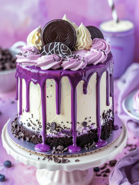 Embark on a culinary journey with this stunning Purple Velvet Cake, topped with White Chocolate Cream Cheese Frosting!💜   Ingredients💜 2 1/2 cups all-purpose flour 1 1/2 cups granulated sugar 1 tsp baking soda 1 tsp salt 1 tsp cocoa powder 1 1/2 cups vegetable oil 1 cup buttermilk, at room temperature 2 large eggs, at room temperature 2 tbsp red food coloring 1 tsp white distilled vinegar 1 tsp vanilla extract 1 tsp (or more) purple food coloring Purple Velvet Cake, Homecoming Princess, White Chocolate Cream Cheese Frosting, Purple Velvet Cakes, Pond Cake, White Chocolate Cream, Purple Food Coloring, Chocolate Cream Cheese Frosting, Velvet Cake Recipes