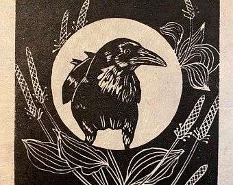 SHERI HOWE ART SHOP by SheriHoweArt on Etsy Flora And Fauna Art, Magical Plants, Relief Print, Celtic Art, Gifts For An Artist, Blackbird, Flora And Fauna, Linocut Prints, Bird Prints