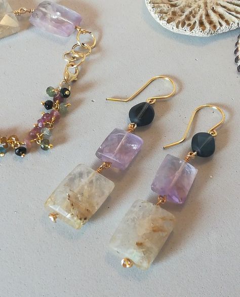 Rutile Quartz, Earrings Inspiration, Long Dangle Earrings, Homemade Jewelry, Diy Schmuck, Amethyst Gemstone, Jewelry Projects, Diy Earrings, Wire Jewelry