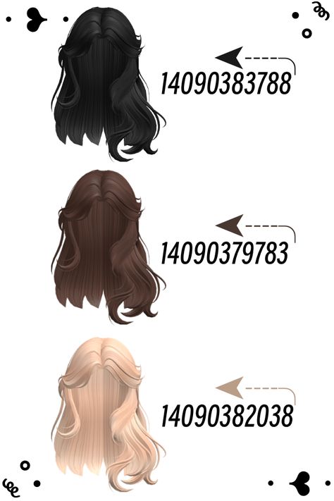 Windblown Hair, Blonde Hair Roblox, Brown Hair Roblox Id, Brown Hair Id, Brown Hair Roblox, Hair Codes, Y2k Hair, Black Hair Roblox, Aesthetic Roblox Royale High Outfits