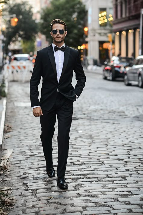 Men: What to wear to a wedding | black tie dress code | Learn more fashion tips for men and women on our blog: http://turnstyleconsign.com/blog | Express Affair Wedding Suits Men Black, Pose Pengantin, Tie Dresses, Man Wear, Wedding Tux, Dark Suit, Groom Tuxedo, Mens Engagement, Groomsmen Suits