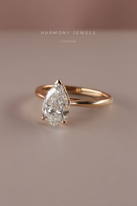 Teardrop Rose Gold Engagement Ring, Rose Gold Rain Drop Engagement Ring, Engagement Rings Pear With Wedding Band, Rose Gold Pear Diamond Engagement Ring, Rain Drop Engagement Ring, Pear Shape Gold Engagement Ring, Pear Shaped Solitaire Engagement Ring, Gold Teardrop Engagement Ring, Unique Pear Engagement Ring