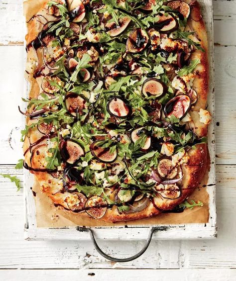 Fig Flatbread Recipe Recipes With Goat Cheese, Fig Flatbread, Reduced Balsamic Vinegar, Arugula Pizza, Southern Living Recipes, 5 Ingredient Dinners, Fig Recipes, Flatbread Recipes, Fresh Figs