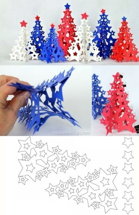 Snöflingor I Papper, 3d Paper Star, Patriotic Centerpieces, 3d Tree, Silhouette Tutorials, Christmas Paper Crafts, Paper Tree, Paper Stars, 3d Christmas