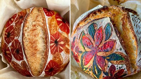 Sourdough Bread Paint, Painting On Sourdough, Painting Sourdough, Painted Sourdough Bread, Paint Bread, Sourdough Painting, Bread Paint, Farmstand Recipes, Sourdough Art