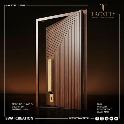 Make a statement with the Flavio C door handle by @trovetyhardware_bharat. This stunning piece of art combines elegance and durability, with a choice of finishes to suit your style. Whether you prefer the classic gold, the trendy rose gold, or the sleek black matt, the Flavio C door handle will add a touch of sophistication to your entrance. This door handle is designed to last and impress. Visit our website-http://www.trovety.in/ to know more #trovetyhardware #hardware #hardwarestore Double Door Design Interiors, House Entrance Doors, Geometric Invitations, Double Door Entrance, House Main Door, Modern Entrance Door, House Main Door Design, Elegant Doors, Luxury Door