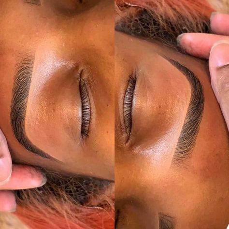 Thick Eyebrows Black Women, Threaded Eyebrows Black Women, Black Woman Eyebrows, Brow Tint Black Women, Tinted Brows Black Women, Eyebrow Shaping Black Women, Ombre Brows Black Women, Brow Tint Aesthetic, Microblading Eyebrows Black Women