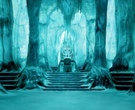 Queen Jadis' Throne Room. Snow Tattoo, Witches Castle, Sharkboy And Lavagirl, Ice Palace, Ice Hotel, Ice Castles, Throne Room, White Witch, Fantasy Forest