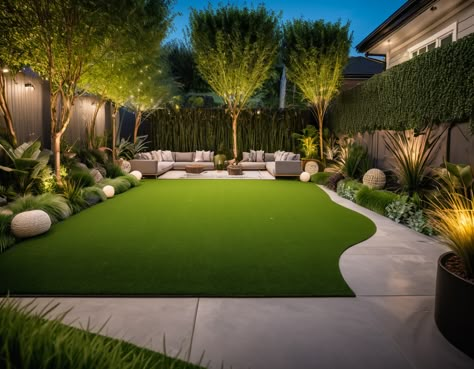 Turf Patio Ideas, Astro Turf Garden Ideas, Modern Backyard Landscaping Small Yards, Front Yard Modern Landscaping, Minimalist Backyard Landscaping Design, Retaining Wall Backyard, Astro Turf Garden, Front Yard Modern, Turf Yard