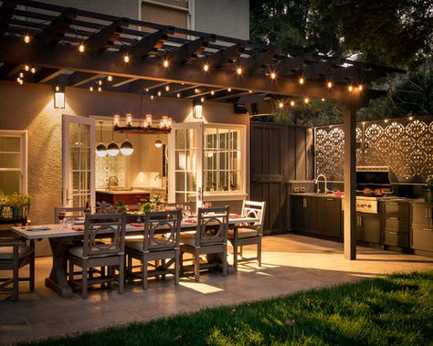 Camping String Lights, Led String Lights Outdoor, Light Party, Outdoor String Lights, Backyard Seating, Backyard Remodel, Patio Dining Table, Pergola Patio, Patio Lighting