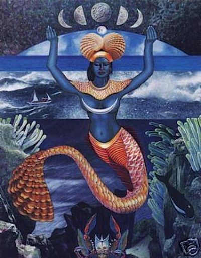 According to wiki Yemanja is an orisha, originally of the Yoruba religion, who… Goddess Oshun, Moon Woman, Orishas Yoruba, Mami Wata, Butterfly Moon, African Mythology, African Goddess, Water Spirit, Black Mermaid