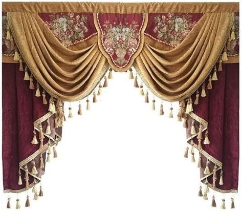 Amazon.com: Risuho Luxury Brown Burgundy Floral Waterfall Swag Valance with Tassels for Living Room Bedroom Windows European Design Rod Pocket Top (150 cm, 1 Panel) : Home & Kitchen Romantic Curtains, Valances For Living Room, Waterfall Valance, Bed Back Design, Swag Curtains, Handmade Curtains, Window Treatments Bedroom, Waterfall Design, Luxury Curtains