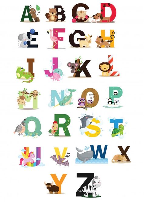 Alfabeto de animales | Premium Vector #Freepik #vector #perro #pescado #animal #gato Alphabet Wall Decals, Animal Alphabet Letters, Alphabet Crafts Preschool, Wall Stickers Animals, Alfabet Letters, Alphabet A, Animal Letters, Alphabet Wall, Alphabet Crafts