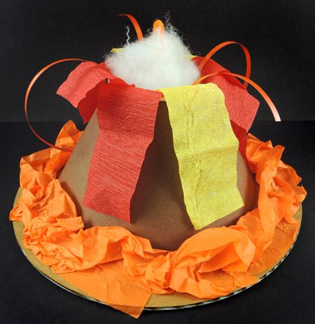 A tug is all it takes to activate this awesome paper lava volcano! Volcano Paper Craft, Paper Volcano Craft, Valcano Project, Volcano Craft, Volcano Party, Volcano For Kids, Letter P Crafts, Volcano Projects, Dinosaur Activities Preschool