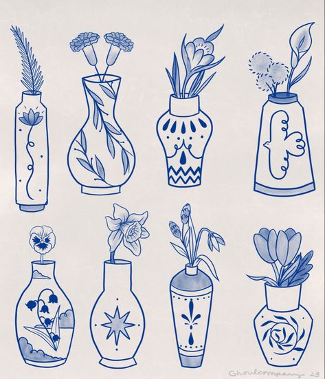 Vase Design Tattoo, Minimal Vase Tattoo, Vase Doodle, Minimalist Flower Vase Tattoo, Flower Pot Tattoo, Vase Flash Tattoo, Pottery Tattoo, Porcelain Tattoo, Delft Pottery Tattoo