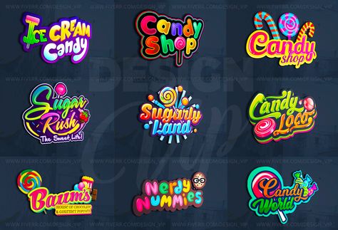 Sweet Logo Design, Snack Logo Design Ideas, Logo Candy, Candy Shop Branding Design, Candy Shop Logo, Candy Logo Design Ideas, Candy Brands Logo, Candy Store Logo Design, Candy Company Logo