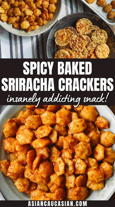 Snacking has never been better with these Spicy Baked Sriracha Crackers! Delightfully savory and satisfyingly tangy, these flavorful crackers are a level up from your boring snack routine. This easy snack recipe is the perfect party snack for dinner parties, game day, football parties, holiday parties, and more! Spicy Mini Saltine Crackers, Flavored Crackers Recipes, Sweet And Spicy Crackers, Spicy Crackers Recipe No Bake, Spicy Firecracker Crackers, Spicy Goldfish Crackers, Spicy Crackers Recipe, Spicy Crackers, Spicy Snacks Recipes