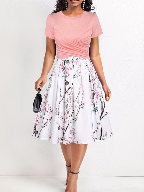 A Line Skirt Outfits, Round Neck Crop Top, Rock Outfit, Plus Size Two Piece, Rose Pale, Bow Knot, Short Sleeve Cropped Top, Neck Crop Top, Clothing Size Chart