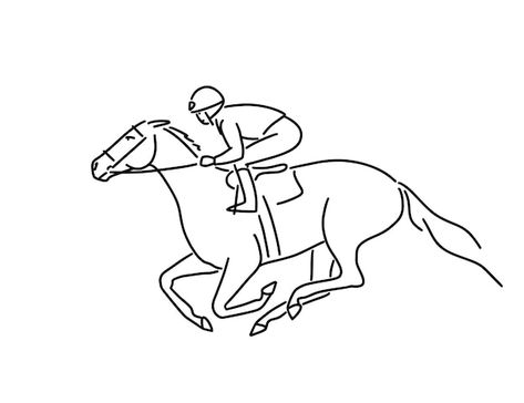 Jockey on racing horse vector simple lin... | Premium Vector #Freepik #vector #horse-race #derby #horse-rider #jockey Horse Racing Drawing, Horse Racing Illustration, Race Horse Drawing, Horse Rider Tattoo, Horse Racing Tattoo, Race Horse Tattoo, Race Drawings, Horse Running Drawing, Simple Line Illustration