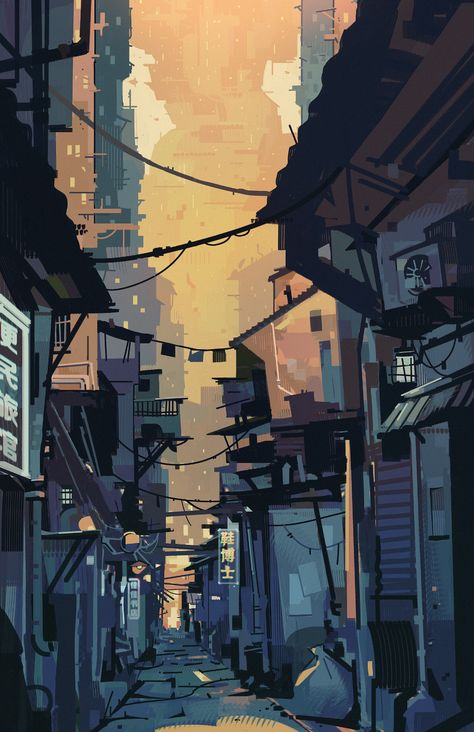 City Slums Concept Art, City Alleyway Drawing, Urban Environment Art, Slum Illustration, Slums Illustration, Slums Drawing, Street Background Drawing, Environment Concept Art City, Reference With Background