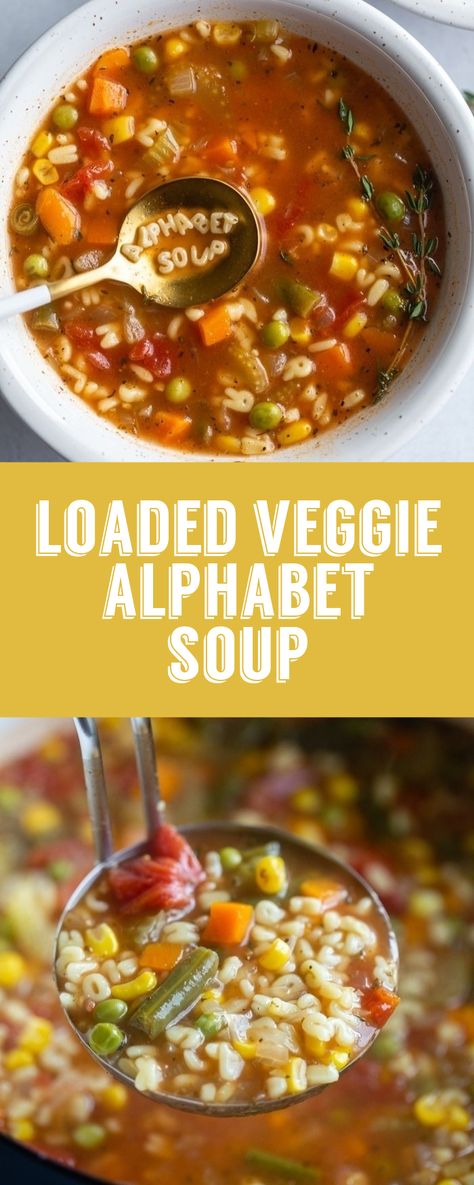 Abc Soup Recipes, Soups Kids Will Love, Toddler Soup Recipes, Alphabet Pasta Recipes, Soup Recipes Kids Love, Easy Alphabet Soup, Veggie Alphabet Soup, Homemade Alphabet Soup, Abc Vegetable Soup