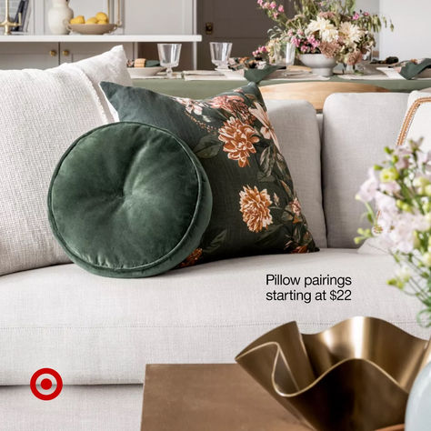 Add vintage-luxe vibes to your living room with statement pillow pairings. Mix & match textures and patterns to level up your aesthetic. This velvety pillow pairing makes any seating corner extra comfy. Target Living Room Ideas, Studio Mcgee Pillows, Mcgee Pillows, Pillow Pairings, Target Living Room, Seating Corner, Condo Makeover, Honey House, Folsom Prison