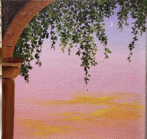 Easy Vintage Painting Ideas, Pink Sunrise Painting, Relaxing Paintings, Acylic Painting, Sunset Painting Easy, Easy Nature Paintings, Paintings For Home Decor, Wine And Paint Night, Sunset Canvas Painting