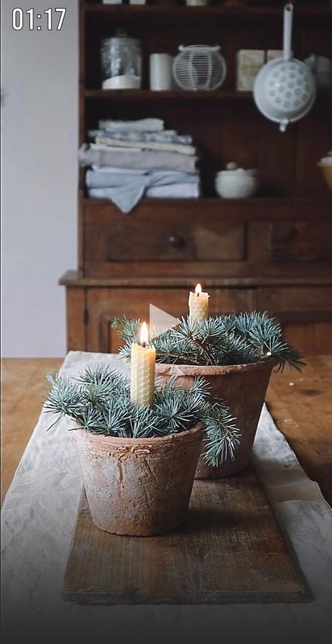 ▷▷Create a warm and inviting atmosphere for your next gathering with these simple yet elegant candlelight centerpieces.  The rustic charm of the terracotta pots and the soft glow of the candles will transform your dining table into a cozy and romantic setting. front porch christmas decor ideas diy pots & planters easy, front porch christmas decor ideas diy videos, front porch christmas decor ideas diy minimalist.. Fall Evergreen Decor, Magnolia Homes Christmas Decor, Vintage Natural Christmas Decor Ideas, High End Crafts To Sell, Threshold Christmas Decor, Mantle Candlesticks Decorating Ideas, 19th Century Christmas, Christmas Decor Ideas Cottage Core, Woods And White Decor