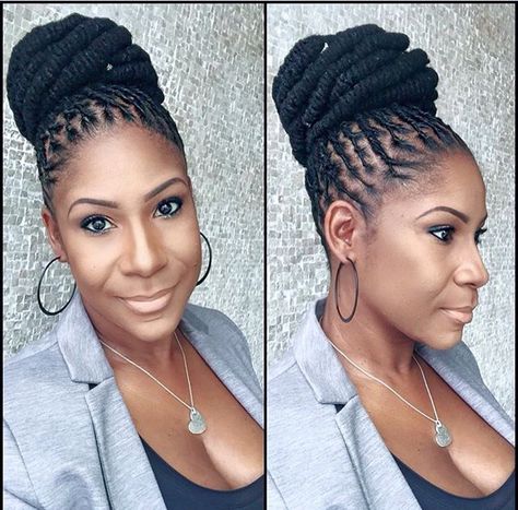 Love this bun Microlocs Styles, Dreadlock Care, Lock Hairstyles, Loose Bun Hairstyles, Locks Hairstyles, Loc Updo, Dreads Hairstyles, Long Locs, Loc Hairstyles