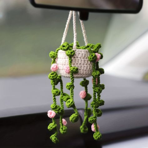 Car Mirror Hanging Accessories, Car Mirror Hanging, Mirror Accessories, Crochet Car, Car Hangers, Rear View Mirror Accessories, Handmade Plant, Mirror Hanging, Car Accessories For Women