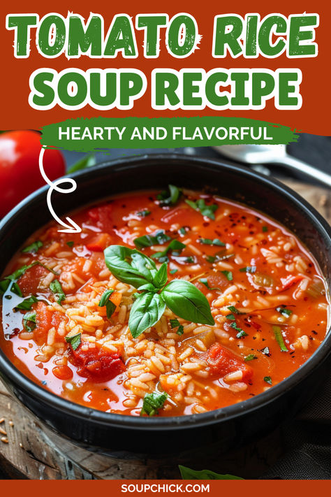 Tomato Rice Soup Recipe Tomato Rice Soup Recipe, Tomato And Rice Soup, Tomato Rice Soup, Canning Granny, Rice Soup Recipes, Canned Tomato Soup, Tomato Rice, Food Soup, Tomato Basil Soup