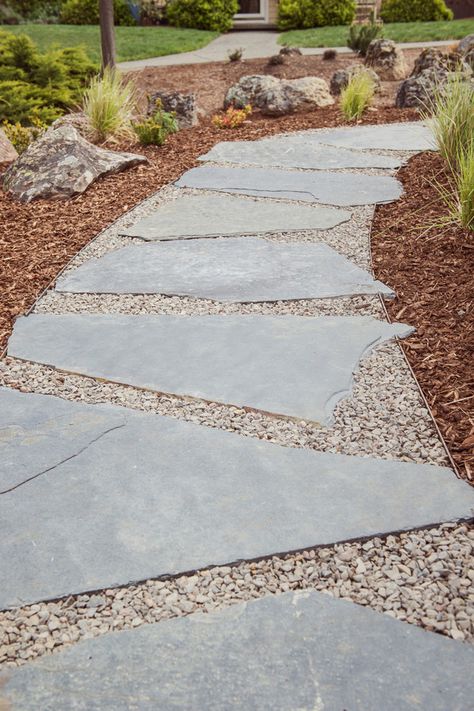 Iron Mountain Flagstone + Gravel Walkway - Modern - Landscape - Other - by Regenesis Ecological Design Bluestone Walkway, Backyards Ideas, Flagstone Pathway, Gravel Walkway, Stepping Stone Walkways, Steel Edging, Flagstone Walkway, Flagstone Path, Backyard Ideas For Small Yards