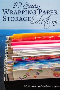 10 Easy Wrapping Paper Storage Solutions | Looking for some ways to organize your gift wrap? Try one of these 10 easy wrapping paper storage solutions so that you can find it when you need it. Wrapping Paper Holder, Craft Storage Solutions, Craft Paper Storage, Wrapping Paper Storage, Gift Wrap Storage, Wrapping Station, Space Organization, Creative Wrapping, Sewing Room Storage