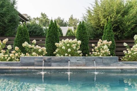 Landscaping Ideas for Pool Areas Pool Area Landscaping, Pool Areas, Modern Backyard Landscaping, Landscaping Inspiration, Pool Fountain, Backyard Inspiration, Modern Backyard, Beautiful Pools, Pool Tile