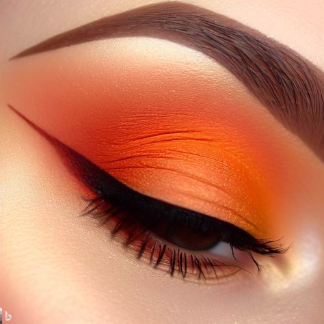 Orange eyeshadow #orange #eyeliner #eyeshadowlooks Orange And White Eyeshadow, Orange Eyeliner, Emo Makeup Looks, Orange Eyeshadow Looks, Eyeshadow Orange, Self Portrait Painting, Tiger Makeup, Jinafire Long, Makeup 2024