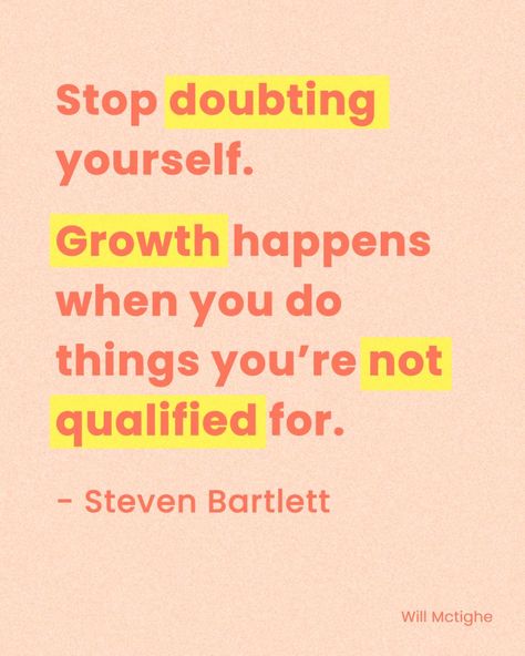 Will McTighe on LinkedIn: Stop doubting yourself.
Growth happens when you do things you’re not… | 514 comments Stop Doubting Yourself, Doubting Yourself, Listen To Your Gut, Chasing Dreams, Leadership Coaching, Ghost Writer, Career Growth, Overcoming Fear, Learning Process