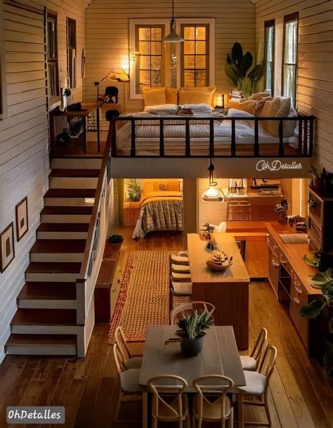 Big Tiny House, Tiny House Rentals, Small Bedroom Layout, Log Cabin Living, Stylish Bedroom Design, Shed To Tiny House, Small Kitchen Layouts, Tiny House Loft, Tiny Apartments