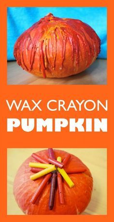 Wax Crayon Pumpking - Easy Pumpkin Craft for Kids to do for Fall or Halloween. Does not use extreme hot heat to melt the crayons - so a great childrens project! Melted Crayon Art, Room Decor Crafts, Pumpkin Uses, Pumpkin Craft, Home Decor Diy Crafts, October Crafts, Autumn Activities For Kids, Wax Crayons, Crafts For Seniors