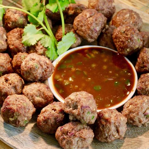 Beef Meatballs (Vietnamese) have a tasty dipping sauce and would be great as an appetizer or game day snacks.  #Cook2Follow #AllrecipesAllstars #AllrecipesFaceless Hoisin Dipping Sauce, Vietnamese Meatballs, Garlic And Honey, Vietnamese Beef, Spicy Eggplant, Vietnamese Dishes, Dinner Rotation, Beef Noodle Soup, Eggplant Dishes