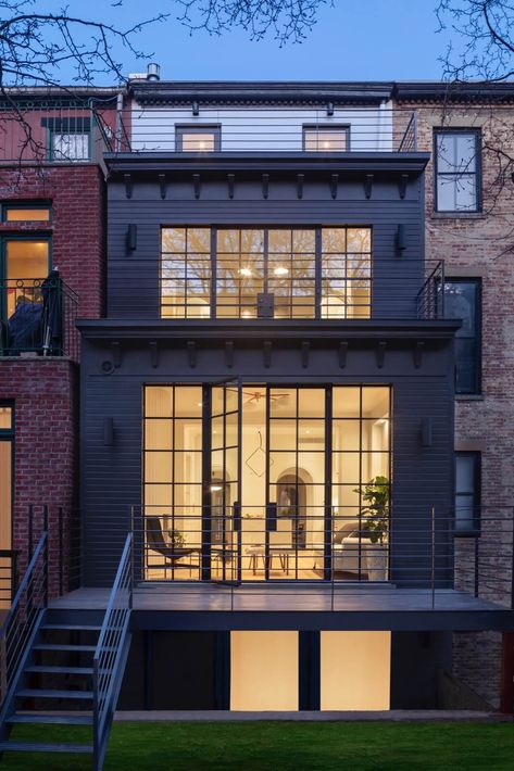 Back Porch Designs, New York Brownstone, Brooklyn Townhouse, Marble Island, Brooklyn Brownstone, Arch House, Small Hallways, Primary Bedroom, Interior Renovation