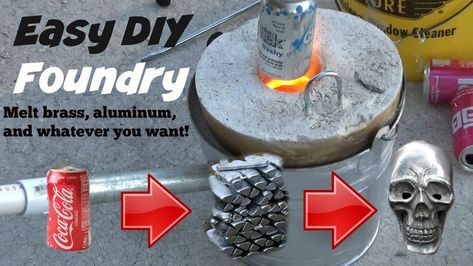 How to make a metal melting foundry. MELT ALUMINUM, BRASS, GOLD, SILVER.... #”metalartdiy” Diy Forge, Aluminum Recycling, Aluminum Crafts, Melting Metal, Aluminum Cans, Aluminum Jewelry, Metal Working Projects, Diy Cans, Diy Solar