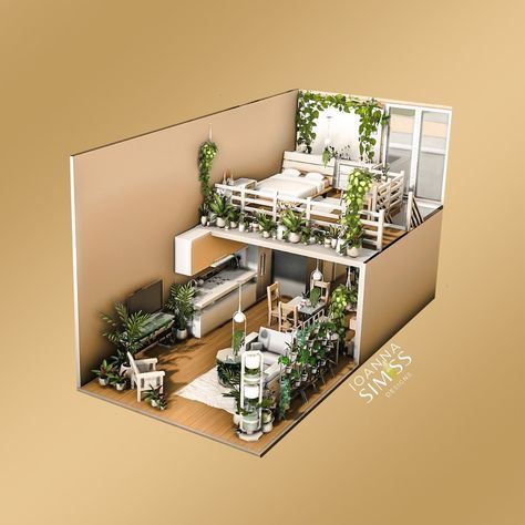 Instagram'da IOANNA SIMSS💚 Sims 4 Builder: “Plant Obsessed Loft | Featuring the new Blooming Rooms Kit #sims4bloomingrooms. Fully functional and NoCC. Modern boho and ultra cozy. Base…” Sims 4 Aesthetic House, Tiny Loft House, Wall Of Plants, Sims 4 Loft, Building Styles, Tiny Loft, The Sims 4 Lots, Sims 4 Cheats, Combi Oven