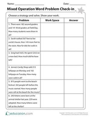 Word problems make for great assessment tools because they require a complete understanding of the math concepts. Use this assessment to evaluate your students' abilities to add and subtract three-digit numbers using mixed operation word problems. #educationdotcom Mixed Word Problems 3rd Grade, Word Problems Second Grade, Halloween Word Problems, Word Problems 3rd Grade, Worksheet Math, Ixl Learning, Mental Maths, Addition Words, Writing Assessment