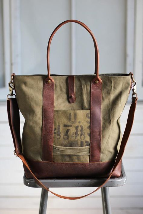 Forestbound Bags, Canvas Weekender Bag, Sac Diy, Canvas Leather Tote, Diy Bags Purses, Hot Bags, Brown Cowhide, Weekend Bag, Us Military