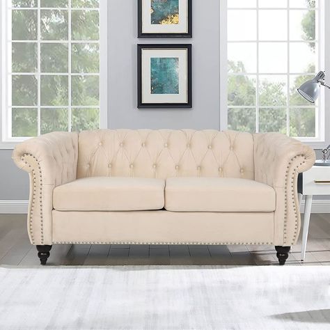 Amazon.com: MIYZEAL Modern Chesterfield Loveseat, Velvet 2 Seater Couch Upholstered Sofa with Tufted Back, Roll Arm Classic Settee with Nailhead Trim for Living Room Bedroom (Green) : Home & Kitchen 3 Seater Couch, Tufted Couch, Upholstered Couch, Couch Design, Classic Sofa, Linen Sofa, Bedroom Green, Chesterfield Sofa, Large Sofa