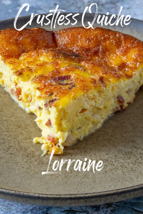 Crustless Quiche Lorraine, a low-carb version of the classic dish, is made with a rich egg custard, bacon, onions and gruyere cheese. You will never miss the crust. Crustless Quiche Lorraine, Quiche Lorraine Recipe, Breakfast Quiche Recipes, Quiche Recipes Easy, Breakfast Quiche, Egg Custard, Crustless Quiche, Gruyere Cheese, Quiche Recipes